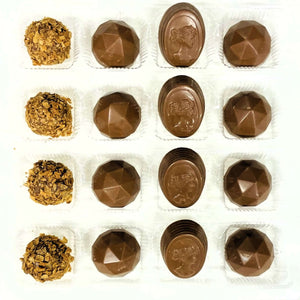 Bouchées de chocolat artisanal dans la boite cadeau de chocolats fondants de la praliniere