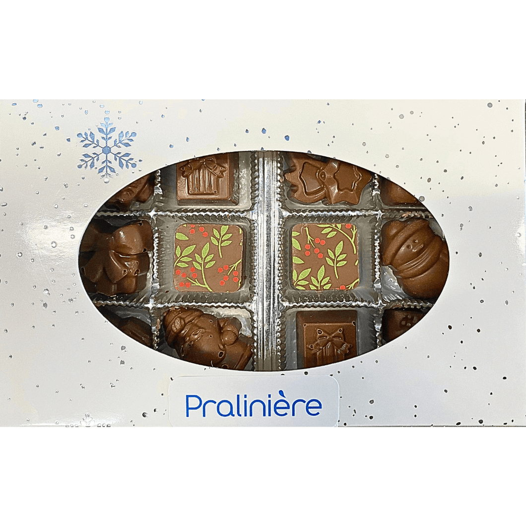 boite cadeau de chocolat au lait avec 12 figurines de Noel