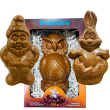 Charger l'image dans la galerie, Chocolat de Pâques en forme de figurines d'animaux de grand format vendu en ligne par la chocolaterie artisanale du Québec Pralinière
