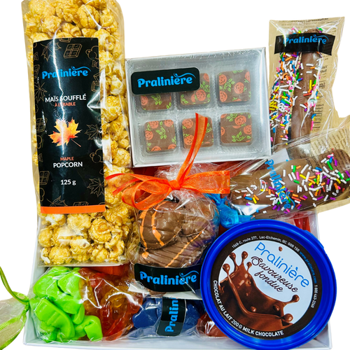 Panier cadeau pour famille à Halloween. achetez le cadeau de chocolat et bonbons en ligne