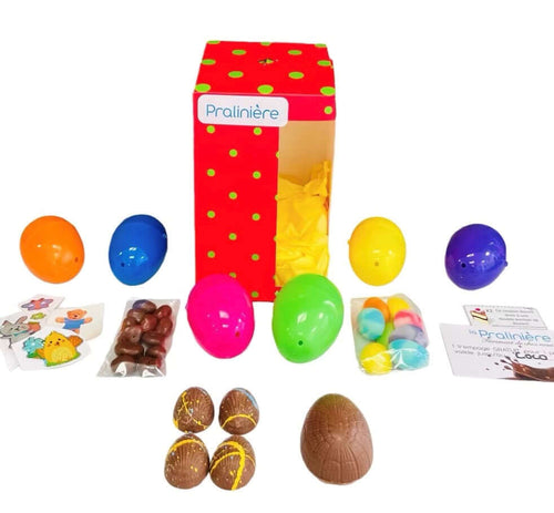 kit pour chasse aux oeufs de Pâques avec chocolat et bonbons