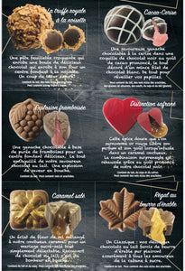 livret pour décrire les chocolats fins de la pralinière, une chocolaterie artisanale du Québec